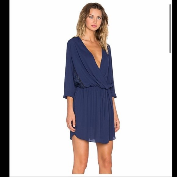 Heartloom Dresses & Skirts - Heartloon Celine Blue Faux Wrap Lace Panel Dress
